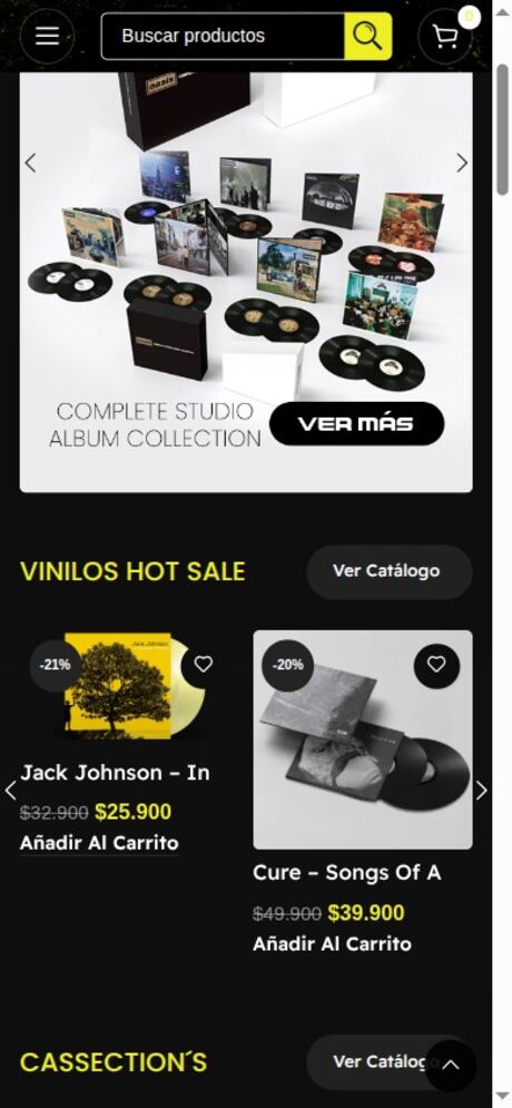 La tienda Tocadiscos.cl vista en el celular