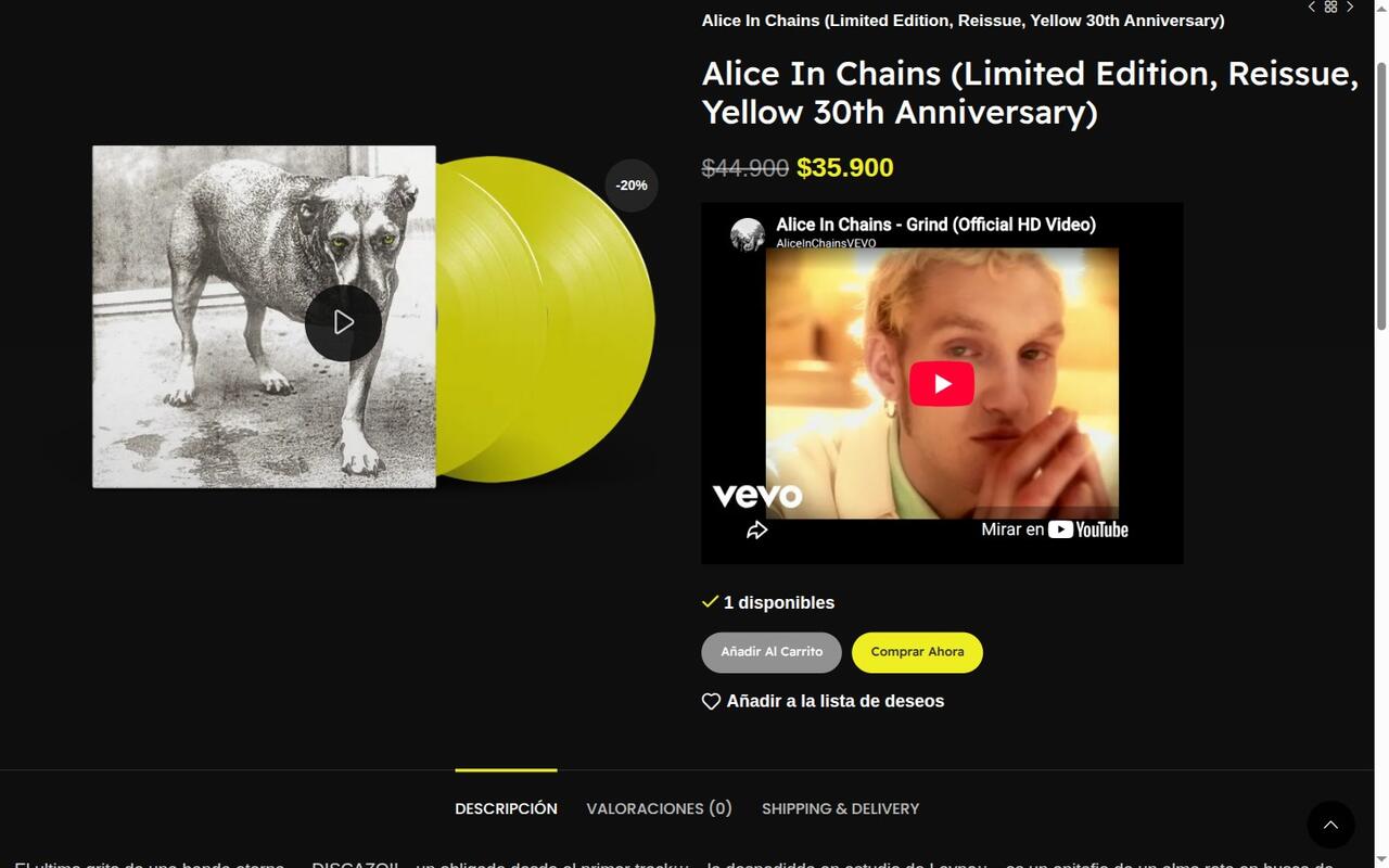 Ficha de producto de un vinilo en Tocadiscos.cl
